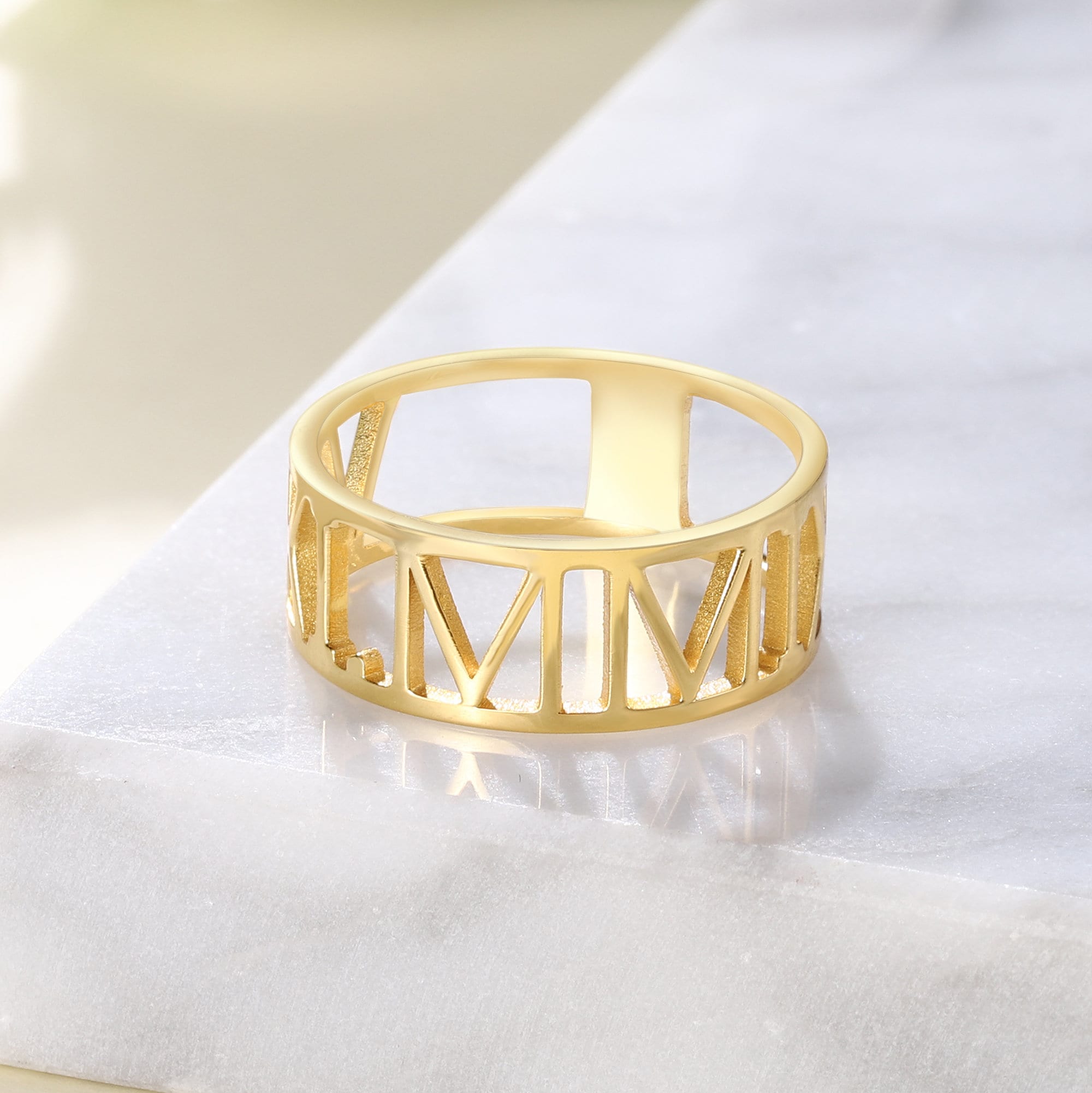 9ct Yellow Gold 0.11ct Diamond Roman Numeral Ring – Harper Kendall