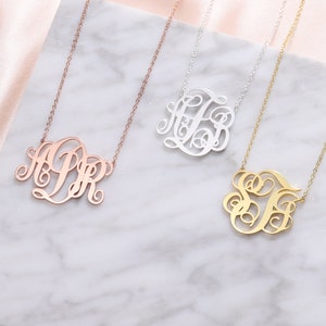 Collar de monograma personalizado: collar de plata de ley 925 para monograma de novia, collar de monograma de oro, regalo personalizado para esposa