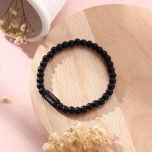 Pulsera de cuentas negras para hombre - Regalo del día del padre para él • Pulsera personalizada para chicos - Pulseras personalizadas para hombres - Pulseras grabadas para hombres