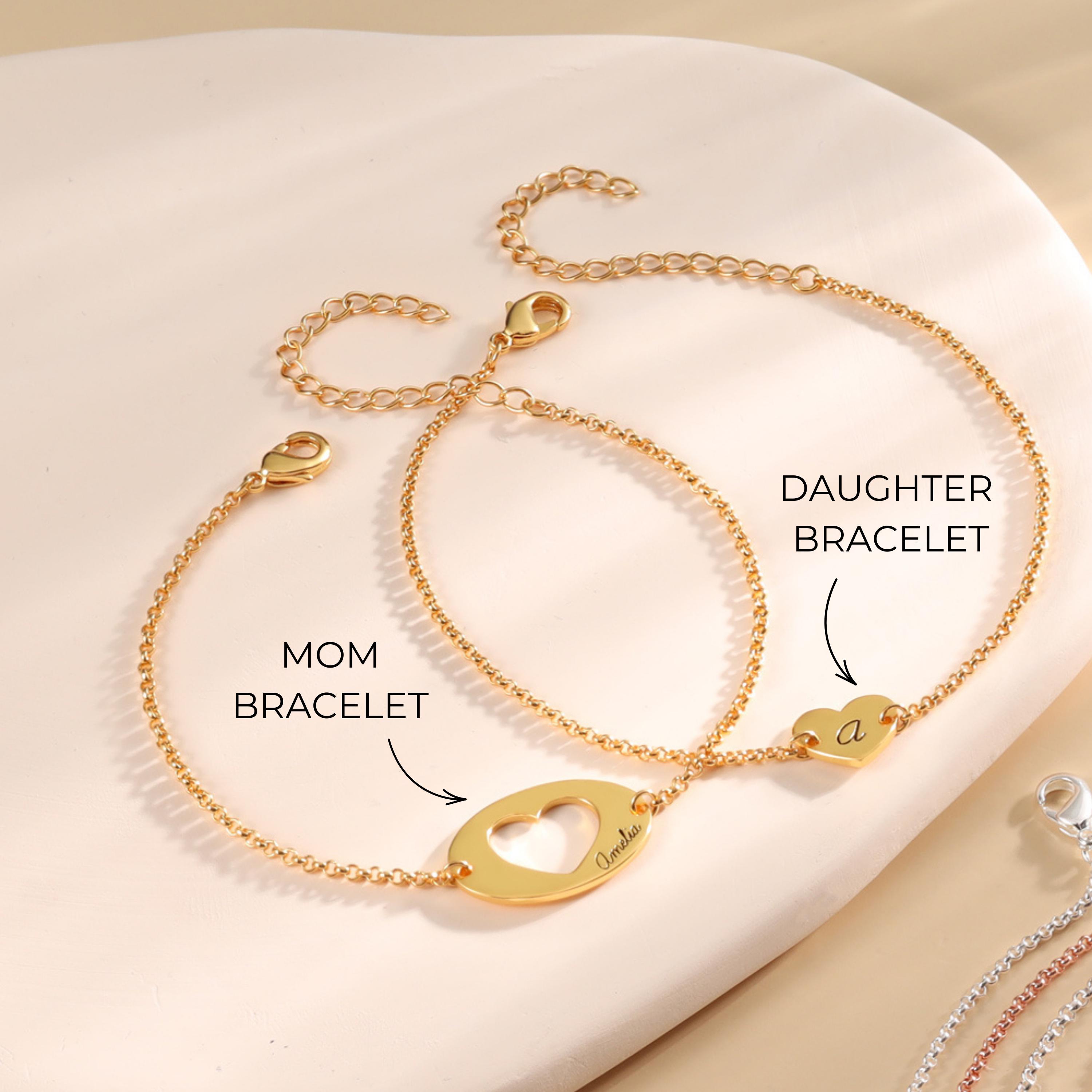 Personalized Mother Daughter Bracelet Set, Custom Engraved Matching Jewelry, Adjustable Chain, Gift for Mom & Daughter - Set of 2 3 4 5