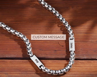 Collar personalizado para hombre con nombres de niños, cadena de plata grabada para papá, regalo personalizado para esposo, padre o novio.