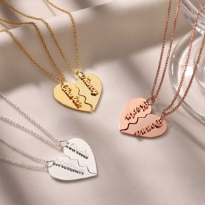 Paar Herz Halskette - Zerbrechliches Herz Halskette Silber, Gold - Liebe Anhänger für Paare - His & Hers - Broken Heart Halskette für Paare