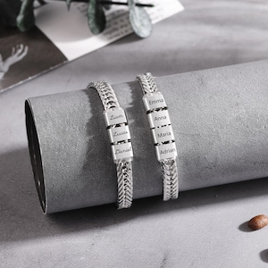 Pulseras para hombre: Pulseras de plata para hombre, pulsera grabada para él, pulsera para hombre, pulsera personalizada para hombre, pulsera para papá, regalo para el esposo
