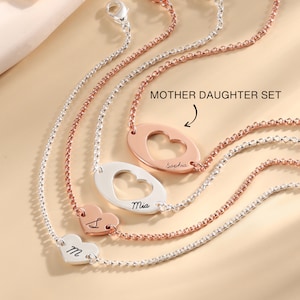 Juego de pulseras para madre e hija: joyas personalizadas grabadas a juego, regalo perfecto para mamá e hija, cadena ajustable - Juego de 2, 3, 4 y 5