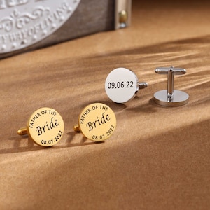 Father of the Bride Cufflinks - Personalized Silver & Gold Engraved Cufflinks - Elegant Wedding Day Accessory for Dad, Son, Husband