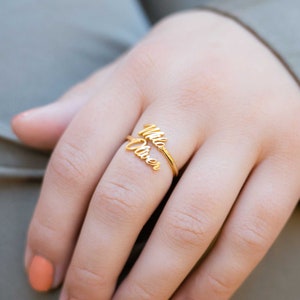 Forever Together Couple Name Ring - Personalized Two Names Ring for Him and Her, Customizable Engraved Promise Ring for Couples Jewelry