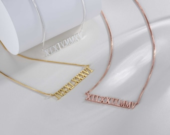 Personalized Roman Date Necklace - Roman Numeral Date Pendant, Custom Date Necklace - Wedding Gift Necklace - Anniversary Gift For Wife