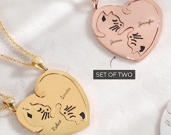 Matching Cat Necklaces: Silver & Gold Matching Necklaces, Relationship Necklaces, His and Hers Necklaces, His and Hers Necklaces