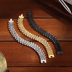 Men’s Bracelet, Men’s Stainless Steel Bracelet – Chunky Link Chain In Black, Silver, Or Gold – Heavyweight Masculine Bracelet For Him