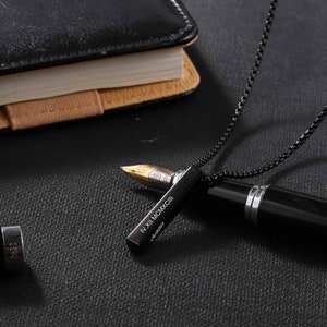 Collar de barra negra personalizado para hombres - Collar con nombre grabado para esposo, novio, hombres - Regalos personalizados para el Día del Padre - Colgante de barra 3D para papá