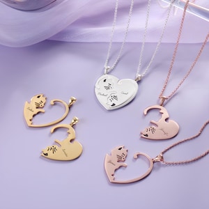 Bijpassende kattenketting - zilveren en gouden bijpassende kettingen voor koppels, gepersonaliseerde relatiekettingen, set beste vriendkettingen