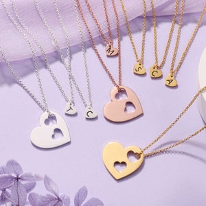 Joyería de madre e hija - Regalo personalizado de hija a mamá - Collar de plata y oro para madre e hija - Collar de hija de corazón de mamá