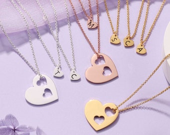 Mother Daughter Necklace Set, Personalized Initial Heart Necklace, Mom and Daughter Matching Jewelry, Gift from Daughter to Mom