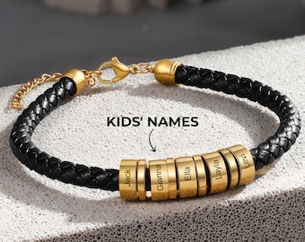 Bracelet papa avec noms d'enfants, bracelet papa personnalisé, bijoux nom de famille gravés personnalisés, cadeau fête des pères des enfants, cadeau mari