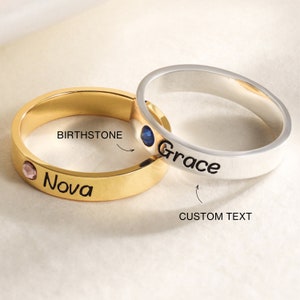 Anillo con nombre en oro y plata: anillo con nombre apilable personalizado, anillo personalizado para madres con nombres, anillo con nombre grabado