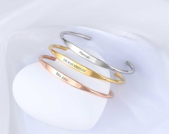 Custom Name Cuff Bracelet - Personalized Gold & Silver Bangle - Engraved Women's Arm Cuff - Gift for Her, Wife - Handmade Jewelry