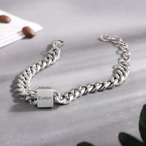 Pulseras de plata para hombre: pulsera grabada para hombre, pulsera para papá, regalo personalizado para esposo, novio, hijo, papá, pulseras con nombre para hombres