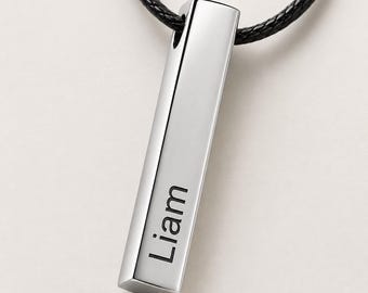 Dad Necklace with Kids Names, Personalized Engraved Bar Necklace for Men, Stainless Steel Fathers Day Gift from Daughter Son