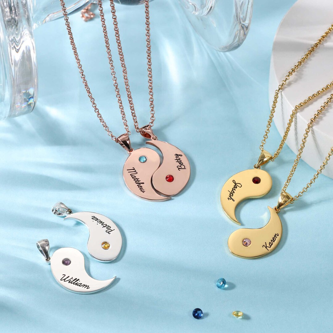 Yin Yang Necklaces Birthstone Necklace For Couples His And Hers 