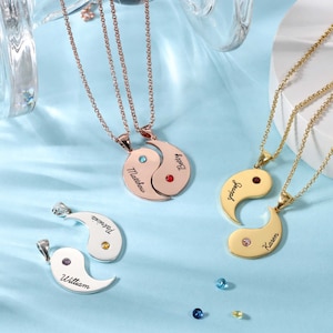 Yin Yang Necklaces - Birthstone Necklace For Couples - His And Hers Pendant - Yin Yang Matching Necklaces - Matching Jewelry For Couples