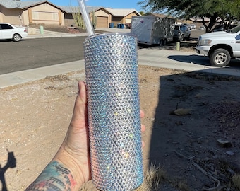 Blue Moonlight Glass Rhinestone Tumbler