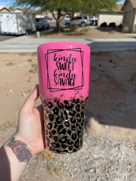 Pink/ Gold Ombré Leopard print tumbler