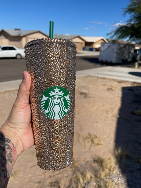 Gold Glass Rhinestone Starbucks Tumbler