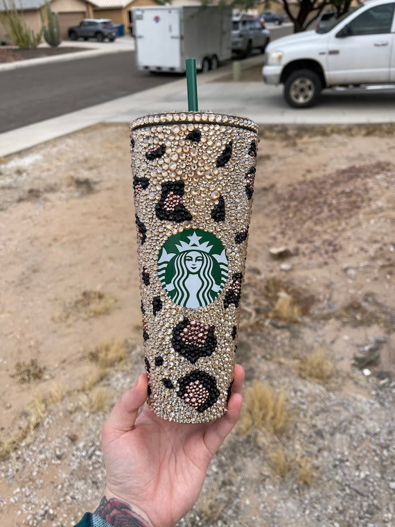 Leopard Print Rhinestone Starbucks Tumbler