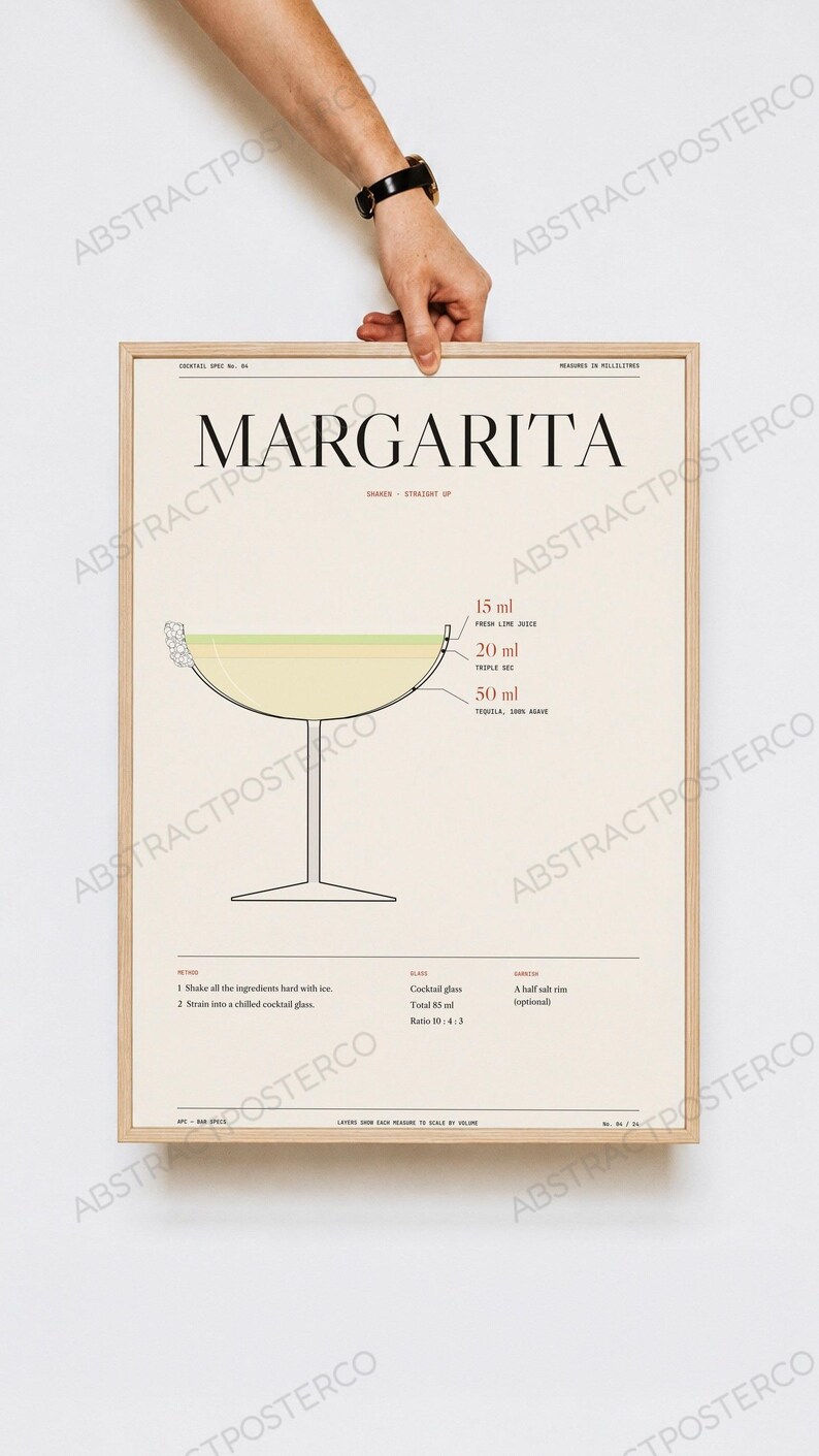 Margarita Cocktail Recipe Print in Cream, held up in a room