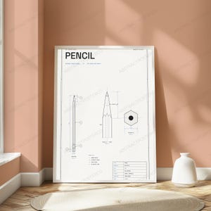 Technische tekening met potlood | Technische schematische tekening als wanddecoratie | Minimalistische designposter afbeelding 4