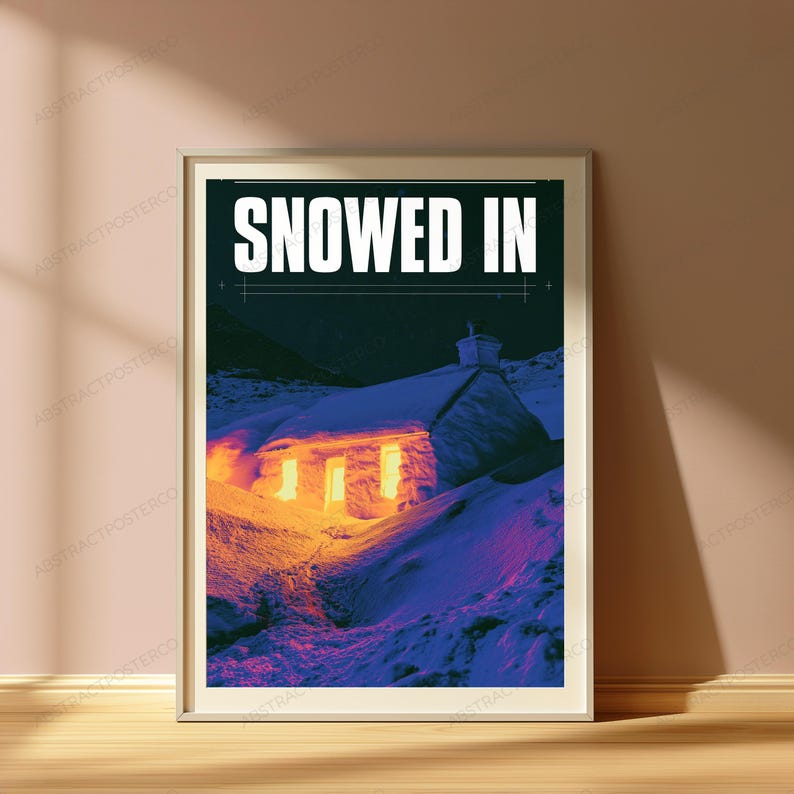 Snowed In Cabin Thermal Art Print | Cosy Winter Landscape | Minimalist Cold Weather Wall Decor image 5