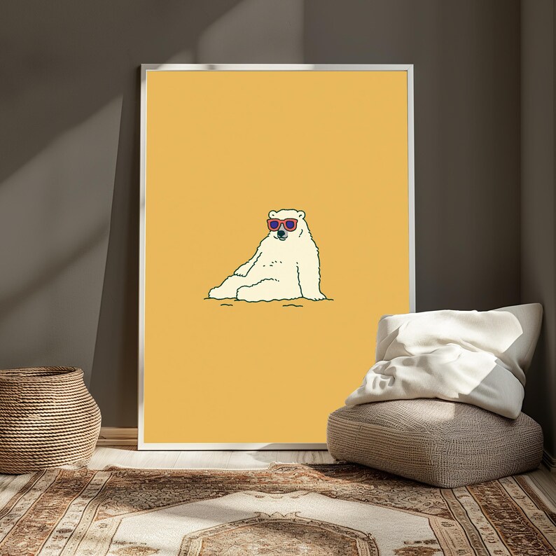 Cool Polar Bear Sunglasses Pop Art Print | Funny Animal Wall Art | Minimalist Home Decor | Digital Download A3 A2 A1 image 5