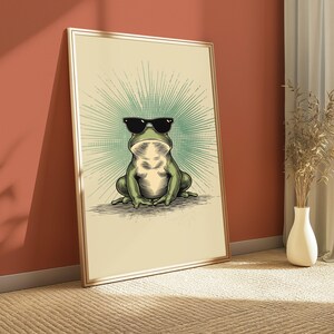 Cool Frog Sunglasses Print | Humorous Retro Pop Art | Minimalist Wall Decor | Digital Download A3 A2 A1 image 4