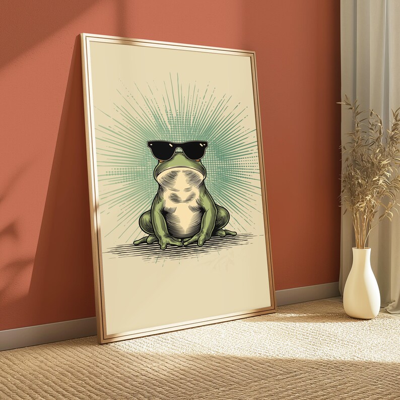 Cool Frog Sunglasses Print | Humorous Retro Pop Art | Minimalist Wall Decor | Digital Download A3 A2 A1 image 4