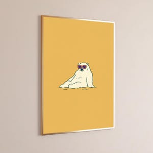 Cool Polar Bear Sunglasses Pop Art Print | Funny Animal Wall Art | Minimalist Home Decor | Digital Download A3 A2 A1 image 3