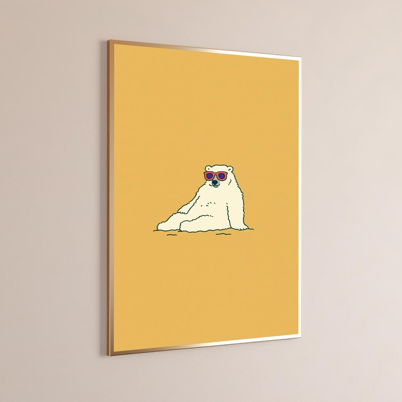 Cool Polar Bear Sunglasses Pop Art Print | Funny Animal Wall Art | Minimalist Home Decor | Digital Download A3 A2 A1 image 3