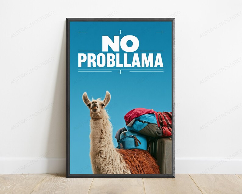 No Probllama Pop Art Print | Funny Llama Travel Adventure Wall Decor image 1