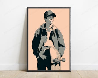 Cool Skateboarder Jacket Portrait Print | Urban Street Art | Minimalist Wall Decor | Digital Download A3 A2 A1
