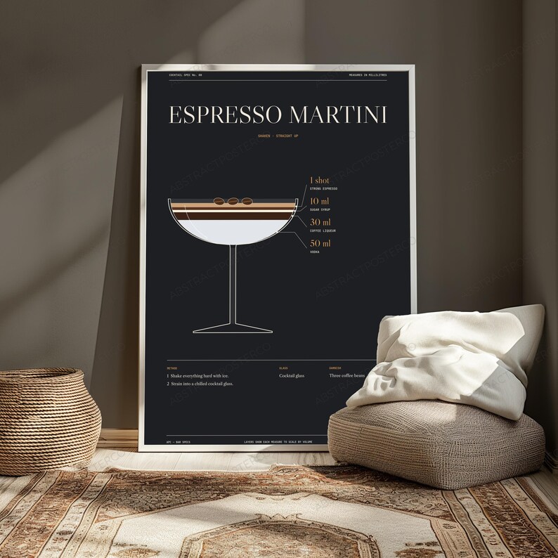 Espresso Martini Cocktail Recipe Print | Bar Spec Wall Art | Minimalist Drinks Poster image 5
