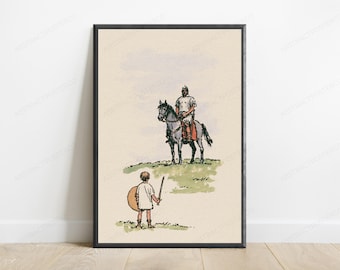 Medieval Knight on Horseback Wall Art | Vintage Warrior Portrait | Historical Minimalist Print | Digital Download A3 A2 A1