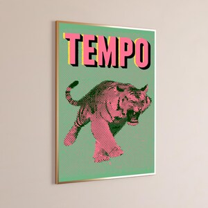 Tempo Pop Art Bull Print | Pink Green Halftone Wall Art | Vibrant Animal Poster | Digital Download A3 A2 A1 image 3