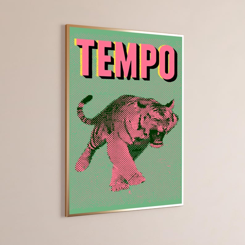 Tempo Pop Art Bull Print | Pink Green Halftone Wall Art | Vibrant Animal Poster | Digital Download A3 A2 A1 image 3