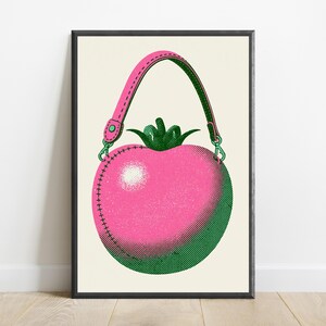 Pink Cactus Handbag Pop Art Print | Quirky Fashion Illustration | Minimalist Wall Art | Digital Download A3 A2 A1 image 1
