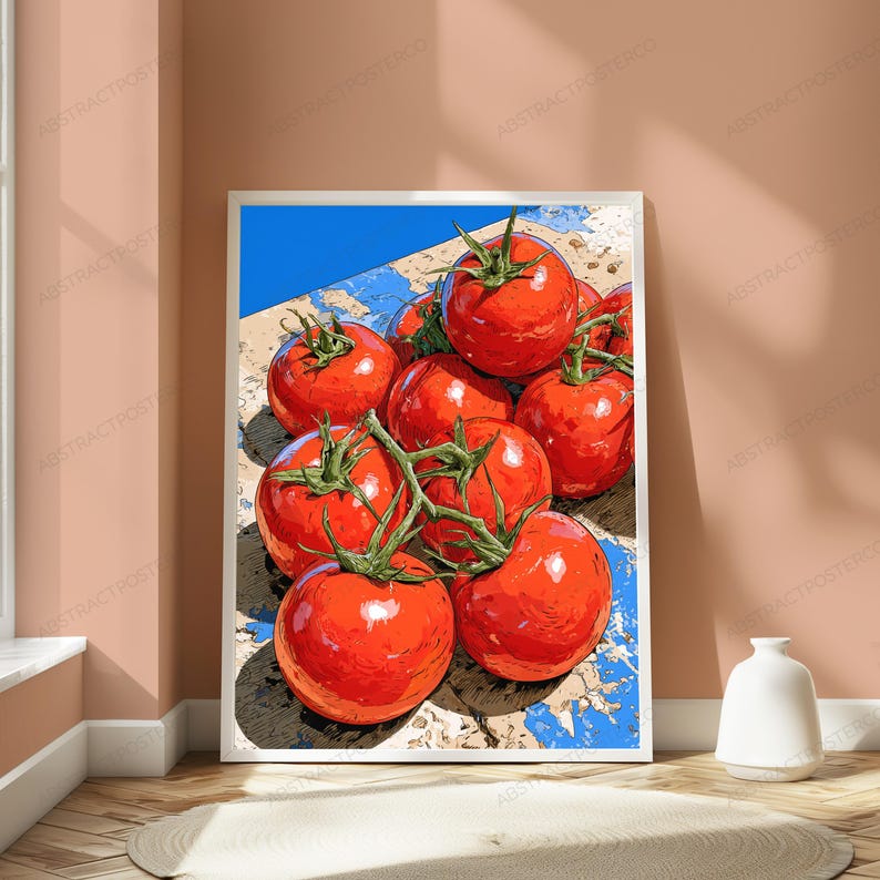 Fresh Tomatoes on Vine Pop Art Print | Food Art Wall Decor | Vibrant Kitchen Poster | Digital Download A3 A2 A1 bild 4