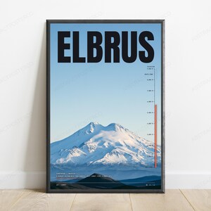 Elbrus Volcano Elevation Print | Minimalist Travel Poster | Mountain Landscape Wall Art image 1