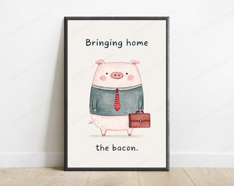 Business Pig Briefcase Pop Art Print | Funny Animal Wall Art | Office Decor | Digital Download A3 A2 A1