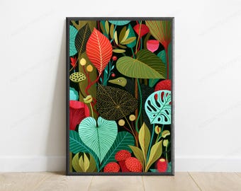 Tropical Jungle Bird Botanical Wall Art | Colorful Leaves Minimalist Print | Nature Home Decor | Digital Download A3 A2 A1