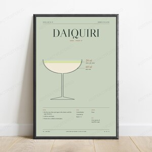 Daiquiri Cocktail Recipe Print in Sage | Minimalist Bar Art | Kitchen Wall Decor