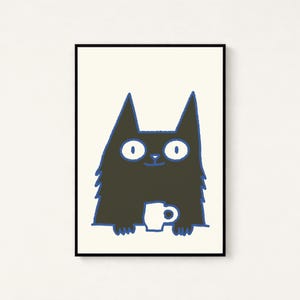 Cute Black Cat Minimalist Pop Art Print | Funny Cat Wall Art | Home Décor Gift | Digital Download A3 A2 A1 image 1