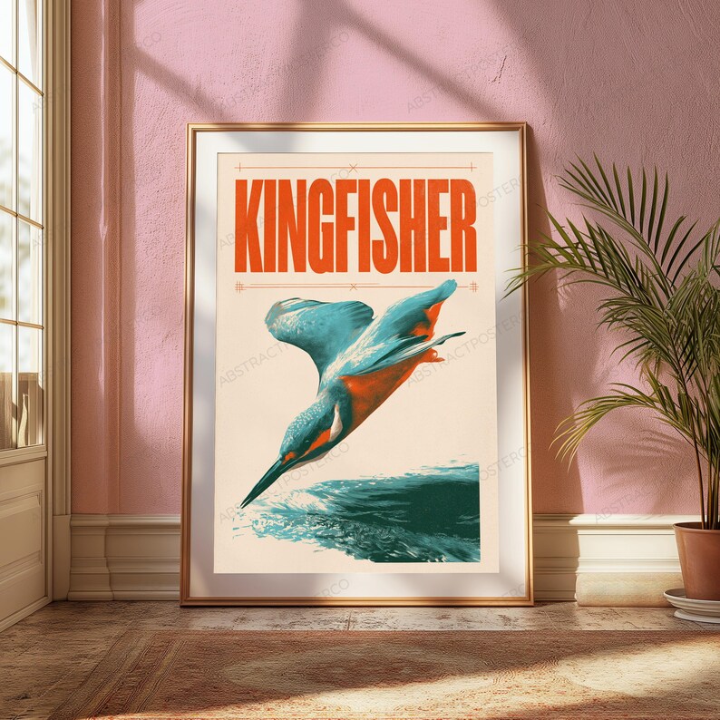 Pôster vintage de mergulho do martim-pescador | Arte de parede retrô com pássaros | Decoração moderna inspirada na natureza imagem 5